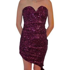 Lulus Dress Purple Sequin Strapless Sweetheart Asymmetrical Bodycon Formal Sz XS